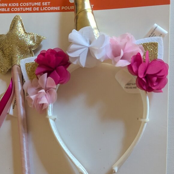 NWT Pink Gold Unicorn Flowers Headband Halloween Costume Star Wand Kids Michaels - Picture 1 of 10